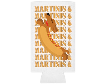 Martini's en weenies blikjeskoeler, weenies en martini's thema vrijgezellenfeest, weiner, teckel, tinis en weenies