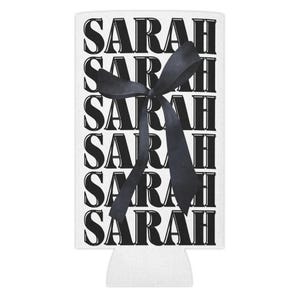 CUSTOM Name Can Cooler, Black and White Bow, Girly Bachelorette
