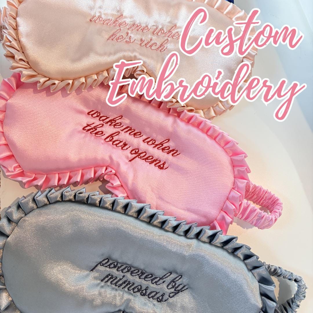 Square Ruffle R Entry Masks Custom Bachelorette Ruffle Sleep Mask, Embroidered Bride & Squad Eye ...