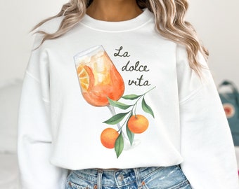 La Dolce Vita Unisex Heavy Blend™ Crewneck Sweatshirt, Italian Bachelorette Party Theme, Oranges and Aperol Spritz, Feeling Spritzy