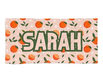 CUSTOM Name, Orange Party Bachelorette Beach Towel, Oranges theme Pool Party Towels, Gifts for Brides and Bridesmaids