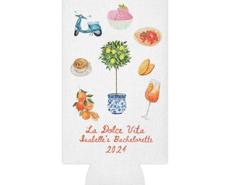 CUSTOM La Dolce Vita Bachelorette Coozie, Italy Theme , Double Sided, Skinny/Tall Can