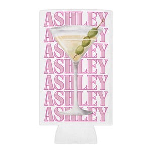 Porta lattine personalizzato con nome, Martini, Tinis e Bikini, porta lattine Bachelorette, rosa