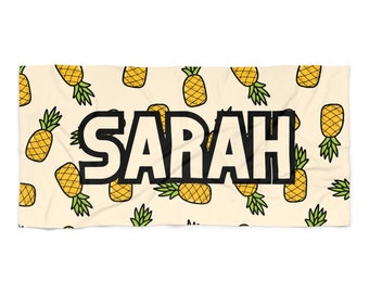 CUSTOM Name, Pineapple Pool Party Bachelorette Beach Towel, Fruit theme Pool Party Towels, Gifts for Brides and Bridesmaids