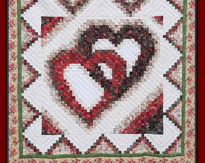 Featured listing image: Linking Hearts  *Pieced Quilt Pattern* By: Mabel Burkholder - Log Cabin Quilt Shop