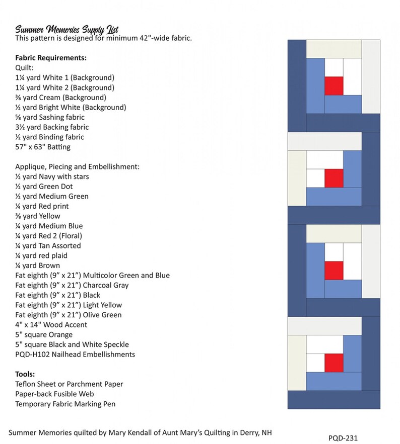 Summer Memories pieced & Applique Quilt Pattern From Etsy