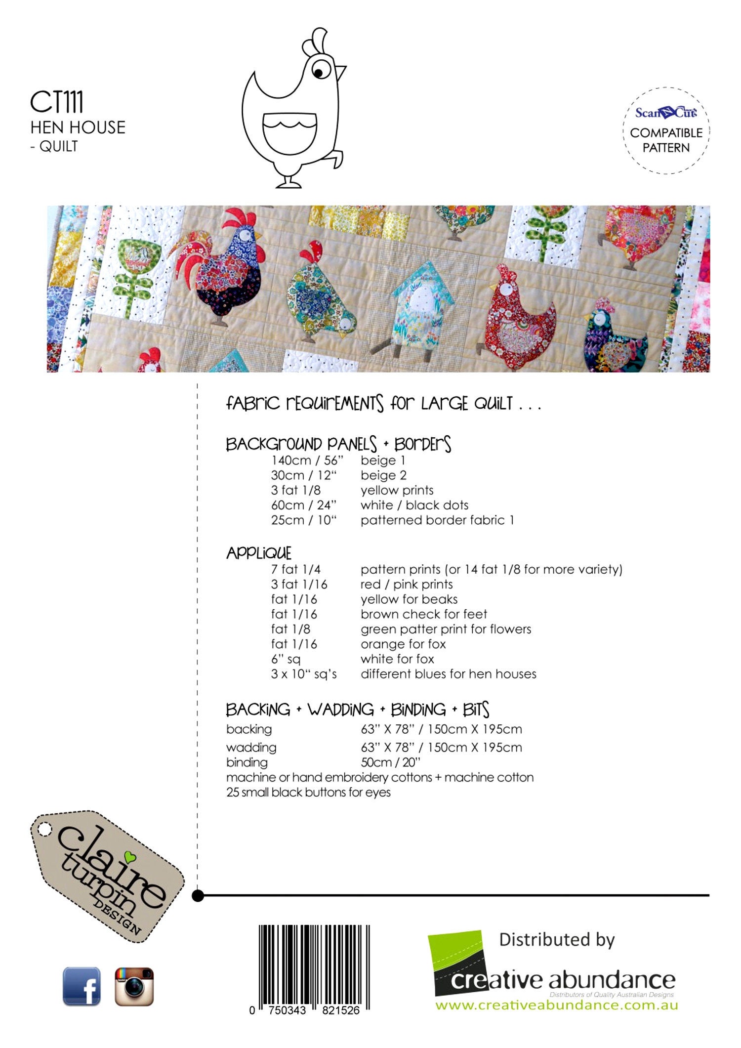 Hen House *Applique Quilt Pattern* From Claire Turpin Design