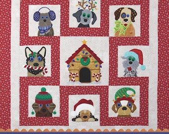 Holiday Hounds *Christmas Dog Quilt/Wall Hanging - Machine Embroidery CD* From: Lunch Box Quilts