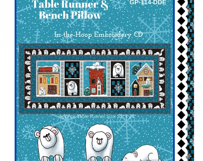 Featured listing image: Snow Bear Village Table Runner or Bench Pillow *Machine Embroidery Designs on CD*    By: Desiree's Designs