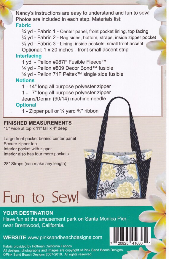 Brentwood Bag sewing Pattern From: Pink Sand Beach Designs - Etsy