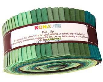 Kona Cotton Solids - Spring Meadow Palette *Jelly Roll - 40 Pieces* From: Kaufman Studios