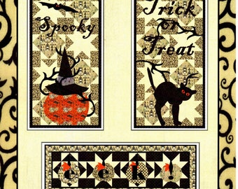 Spooky Time *3 Applique Halloween Banner Quilts/Table Runner Sewing Patterns* From: Coach House Designs