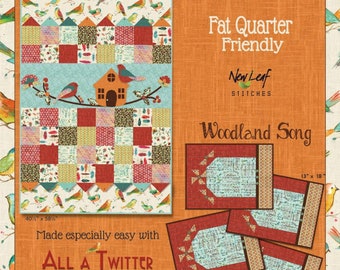 All A TwitterPattern Duo I  *Fat Quarter Friendly Quilt Pattern* Includes Woodland Song placemat & mug rug pattern From: New Leaf Stitches