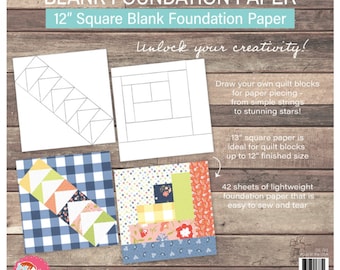 Blank Quilt Block Foundation Paper - 12" Square *42 sheets per pad* From: It's Sew Emma