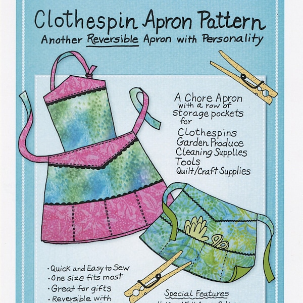 Clothespin Apron Pattern *Pocketed Reversible Apron with Personality - One Size Fits Most!* From: Mary Mulari Designs