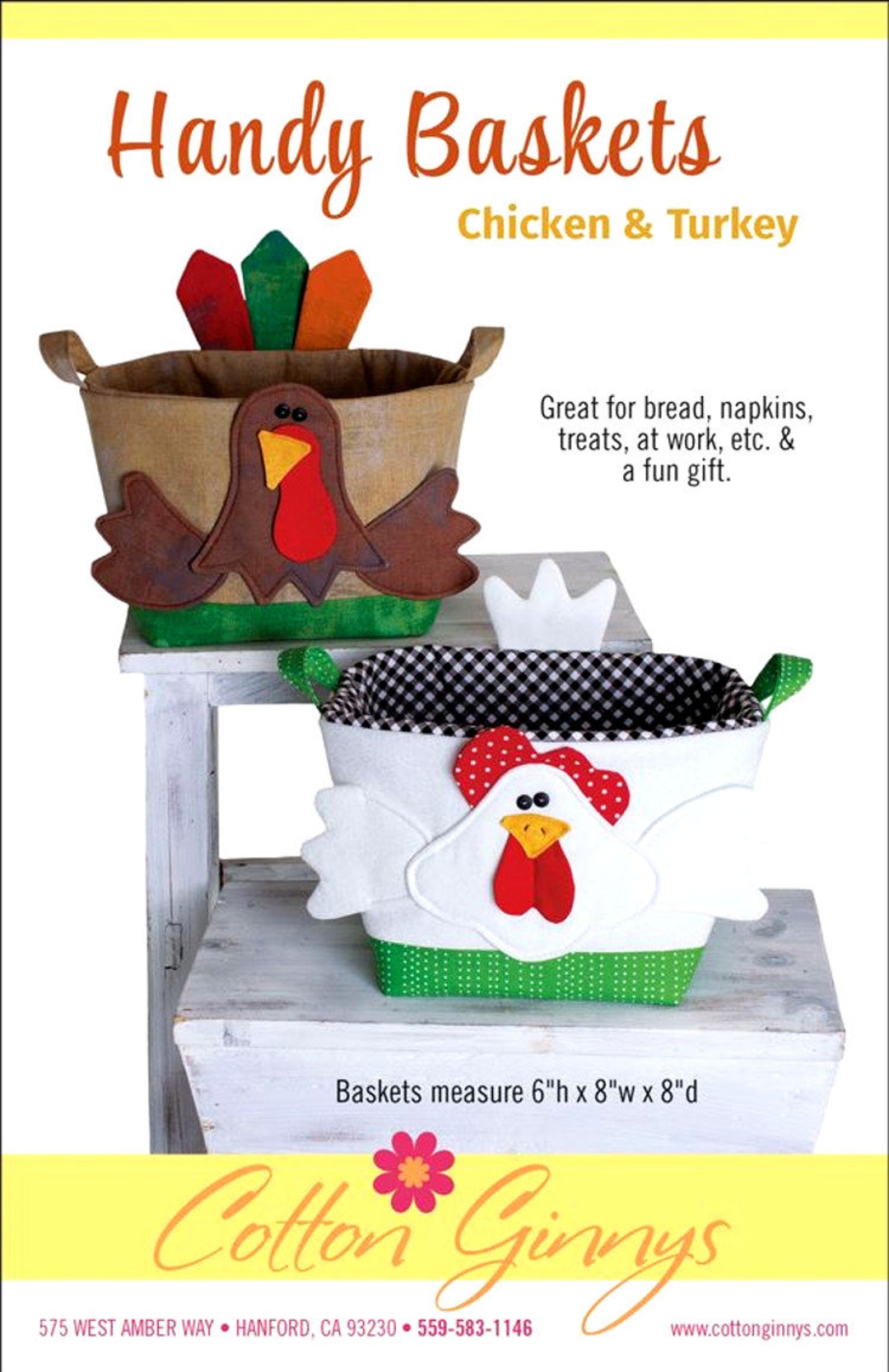 Handy Baskets Chicken & Turkey pattern From: Cotton Ginnys - Etsy Israel