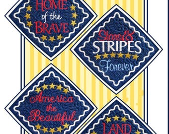 Four Cheers for the Red, White & Blue Coasters *Machine Embroidery CD* From: Janine Babich Designs