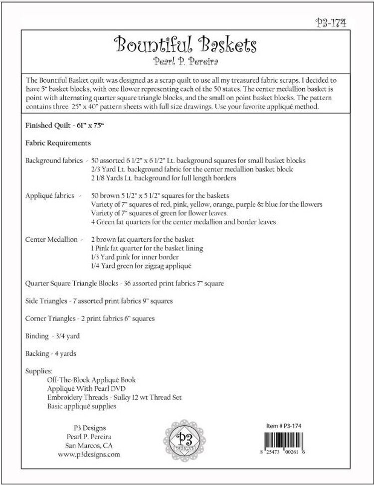 Bountiful Baskets *Applique Quilt Pattern* By Pearl P. Pereira P3