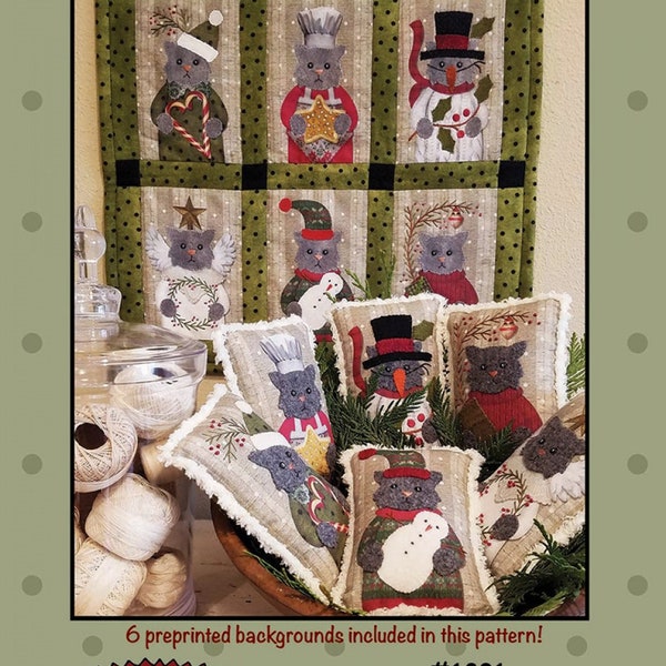 Meowy Christmas Bowl Fillers *Applique Project - Includes Pattern & 6 Pre-Printed Background Fabrics* By: Bonnie Sullivan