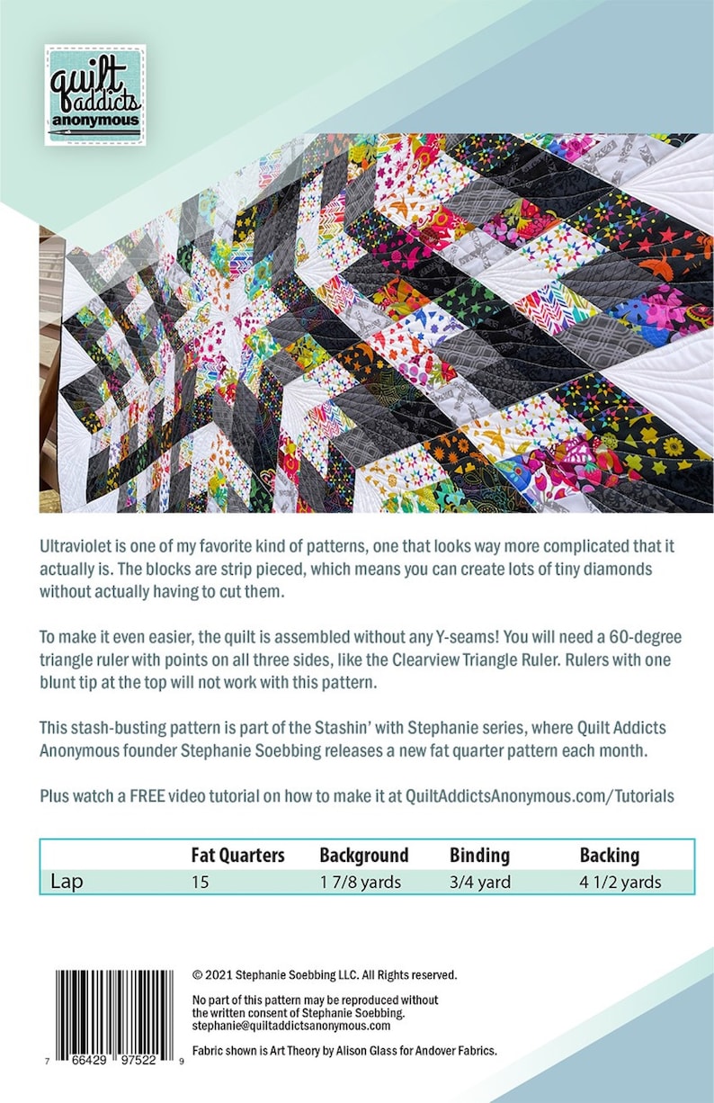 Ultraviolet quilt Pattern From Quilt Addicts Anonymous Etsy