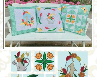 3 Spring Pillows *Machine Embroidery Designs* From: Amelie Scott Designs