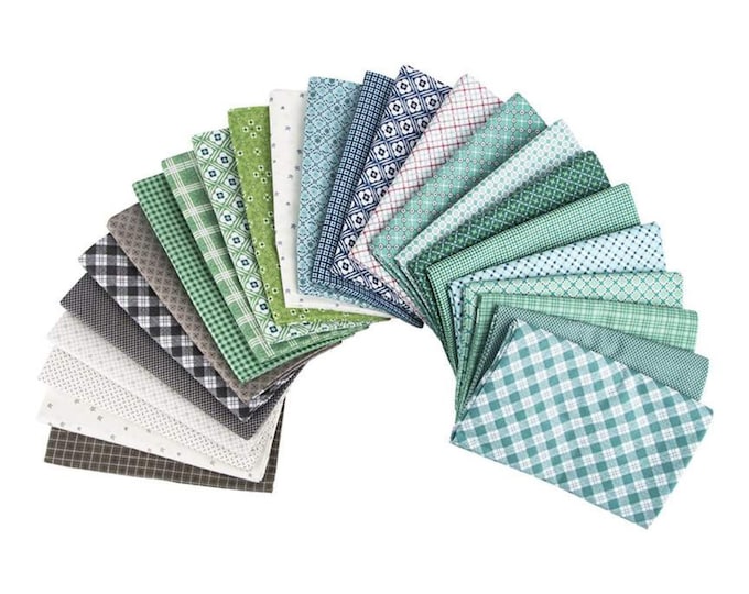 Featured listing image: Bee Plaids - Teal *1 Yard Bundle - 25 Pieces* By: Lori Holt - Riley Blake