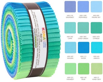 Kona Cotton Solids - Mermaid Shores Palette *Jelly Roll - 40 Pieces* From: Kaufman Studios