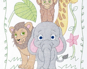 Jungle Crib Quilt Top *Stamped Cross Stitch + Embroidery Design* From: Jack Dempsey Inc