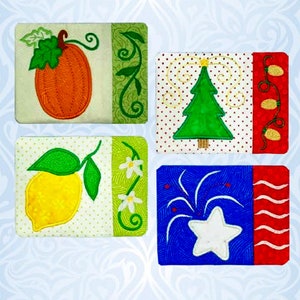 Seasonal 2 Mug Rugs*Machine Embroidery Designs* From: Amelie Scott Designs