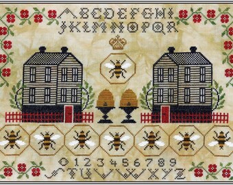 Honey Hill Hamlet Sampler *Counted Cross Stitch Pattern* By: Karina Hittle of Artful Offerings