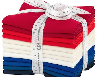 Kona Cotton Solids - Patriotic Palette *Fat Quarter Bundle - 12 Pieces* From: Kaufman Studios