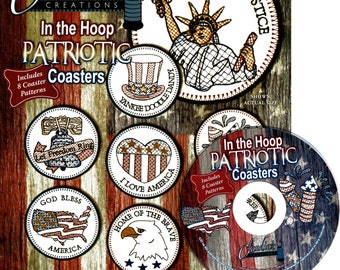 Patriotic Coasters *Machine Embroidery CD* From: Claudia's Creations