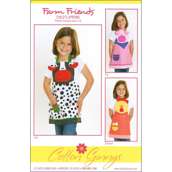 Farm Friends *Child's Apron Pattern - Cow, Pig, Chicken* From: Cotton Ginnys