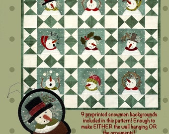 9 Little Snowmen   *Pre-Printed Background + Sewing Pattern*   By: Bonnie Sullivan