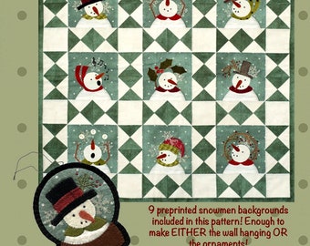 9 Little Snowmen *Pre-Printed Background + Sewing Pattern* By: Bonnie Sullivan