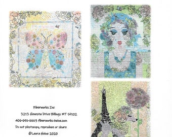 Teeny Tiny Collage Pattern Group 7: Butterfly, Poodle, Portrait  By- Laura Heine - Fiberworks