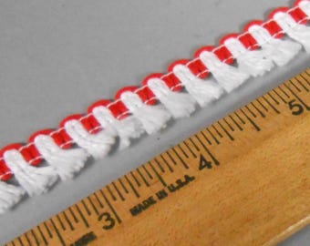 4 Yards Vintage Red and White Cotton Tassel Fringe Trim
