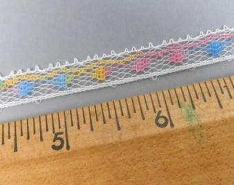 4 Yards Dark Rainbow and White Lace Trim Vintage Home-Sew Bethlehem PA Trims Destash