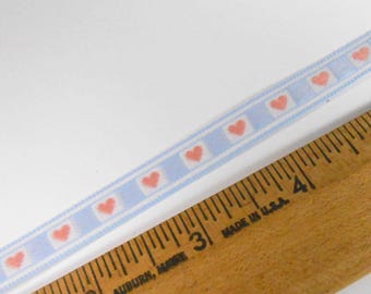 4 Yards Vintage Jacquard Ribbon Trim: Blue Blocks, Pink Hearts