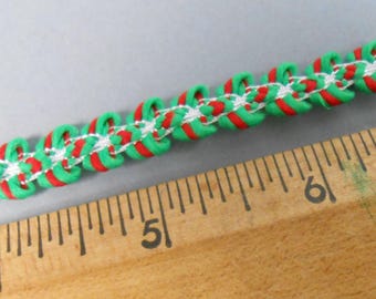 4 Yards Green Red White Braided Trim Vintage Home-Sew Bethlehem PA Trims Destash