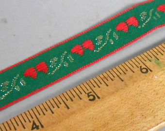 4 Yards Jacquard Christmas Hearts Ribbon Trim Vintage Home-Sew Bethlehem PA Trims Destash