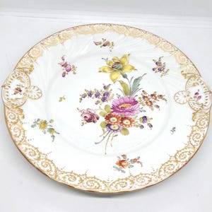 Dresden Hand Painted Dish Floral Portrait Crown Mark 1883-1893 Cake Plate Dessert Plate