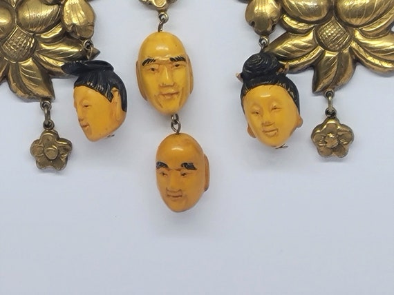 Chinese Brass and Hediao Beads Necklace Carved Nu… - image 4