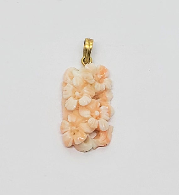 Coral Carved Pendant Flower Floral Natural Salmon 