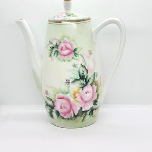 Coffee Pot Teapot Royalton China Hand Painted Floral Porcelain Tea Pot Golden Elegance