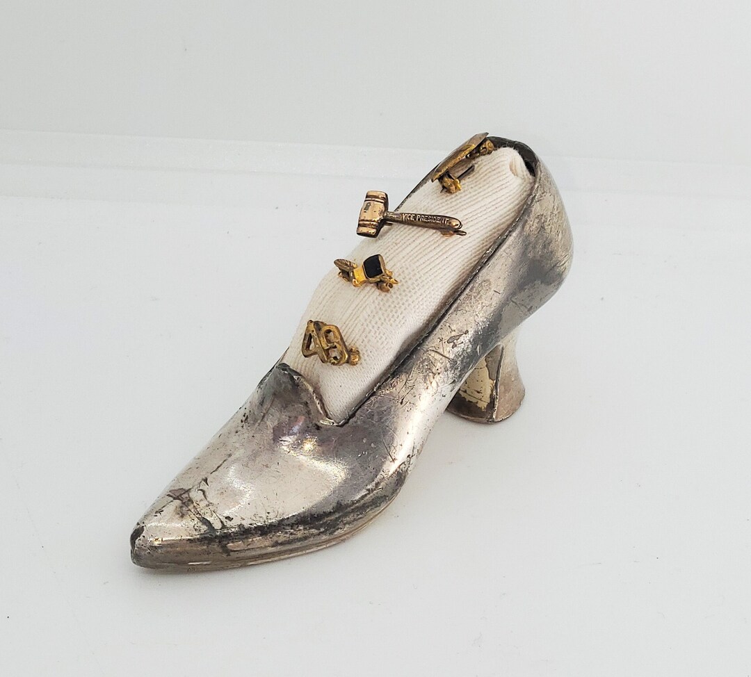 Antique Pincushion Shoe Silverplate Pincushion Gold Filled Etsy