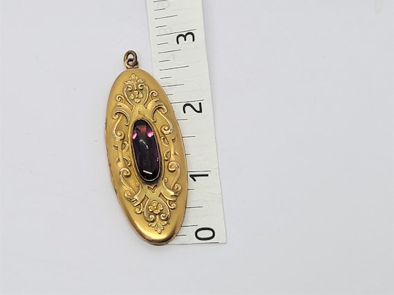 Antique Large Locket Art Nouveau Gold Filled Purp… - image 3