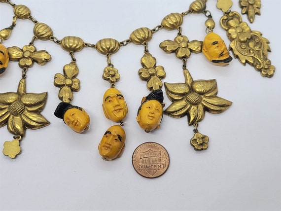 Chinese Brass and Hediao Beads Necklace Carved Nu… - image 7