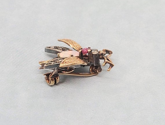 Diamond Ruby Opal Fly 18K Rose Gold Insect Brooch… - image 6