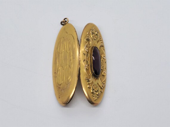 Antique Large Locket Art Nouveau Gold Filled Purp… - image 4